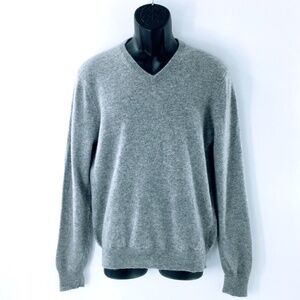 Mens Cashmere Sweater Grey V Neck Long Sleeve Pullover Jumper Williams Sz M